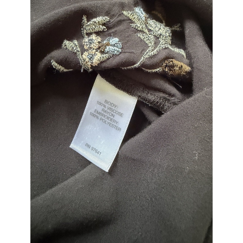 J Jill Black Floral Embroidered Boho Top: Flowy Country Cottage Cottagecore L - Picture 8 of 9